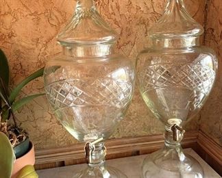 Pair of large antique cut crystal “cocktail” dispensers - engraved “Paris”