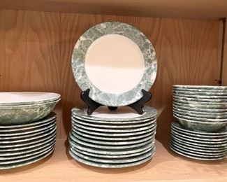 Vintage marbelized china set - with tureens and serving pieces