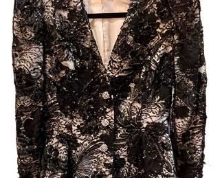 Neiman Marcus beaded lace fitted blazer