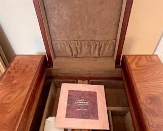 Agresti Italian burled wood jewelry case - never used, with all papers.  If you don’t know the quality of Agresti….google it.  You’ll be amazed