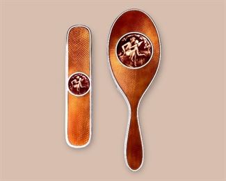 Silver guilloche mirror and brush set