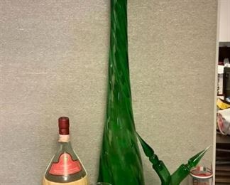 SJP134 Vintage Impoli Green Glass Decanter, Brandy Snifters, Green Glass Bottle & More!