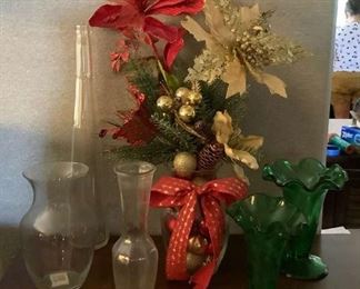 SJP142 Various Green & Clear Glass Vases