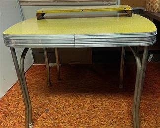 SJP207-Vintage Mid Century Modern Yellow Wooden & Chrome Formica Table 