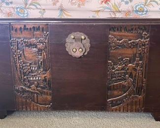 SJP555- Wooden Vintage Oriental Storage Chest