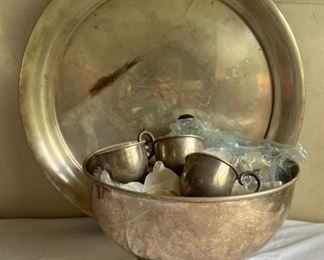 SJP567- Silver Platter & Punch Bowl Set