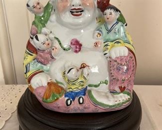 SJP600- Vintage Porcelian Laughing Buddha With 5 Children