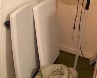 SJP636 Two Lifetime Folding Tables, Floor Lamp & Sleeping Bag