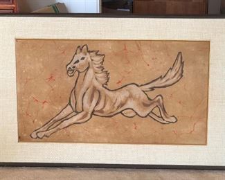SJP668 - FRAMED HORSE IMAGE FABRIC ART