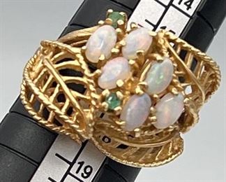 SJP907-14K Gold Opal/Emerald Ring
