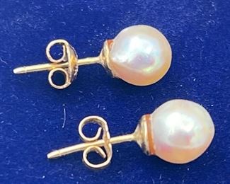 SJP925-14k Gold Pearl Stud Earrings 