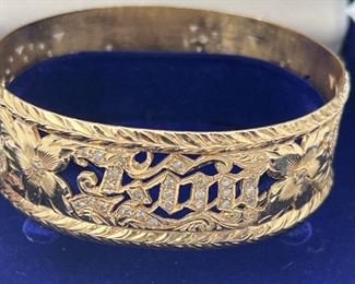 SJP927-Beautiful 14k Gold Hawaiian Bangle Bracelet 
