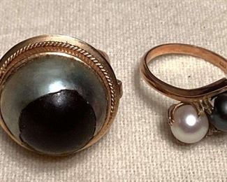SJP825 Two 14K Pearl Rings Size 8