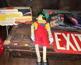 early rare wooden  pinocchio and nice elaborate steampunk chest with drawer 