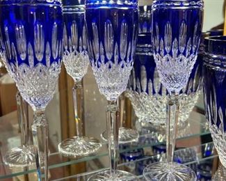 Waterford Crystal Cobalt Blue Clarendon Champagne Flutes