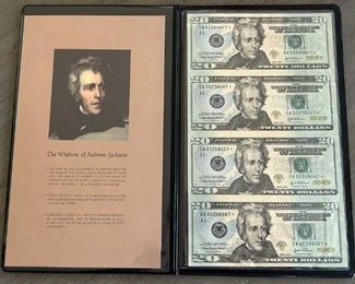 Uncut Sheet of $20.00 Bills
