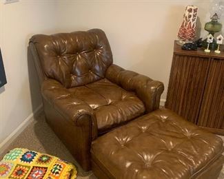 Vintage leather chair and ottoman 