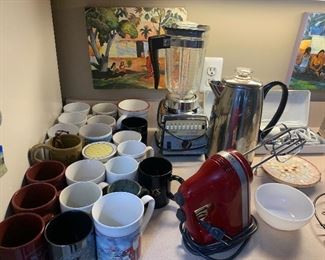KitchenAid hand, mixer, blender, coffee, cups, percolator