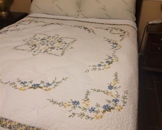 Queen bed, sold complete, that matches the chest and night stands, bedding sold separately