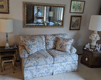 Craftsmaster, NC Floral Blue Upholstery Loveseat.                    