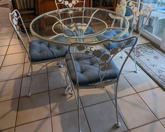 MCM Woodard White Wrought Iron Table and 4 Chairs