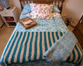 Hand Painted Headboard Metal Frame Double Bed                                                                  Chabby Chic Bedside Table