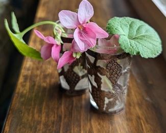 1940’s Mexico TAXCO era Sterling Silver Wrapped Shot Glass - Pair