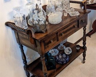 Antique Burlington Industries Bar on Wheels      SOLD                       Various Crystal Decanters