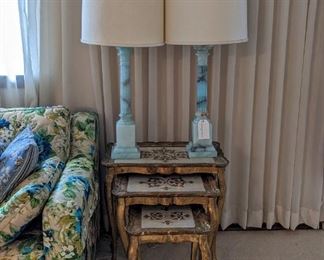 Vintage Carved Italian Marble Table Lamps - Pair