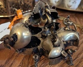 Late 19th Cent Brass Peacock Inkwell