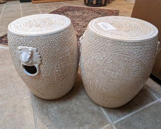 MCM Lattice Cream Chinese Garden Stool - Pair
