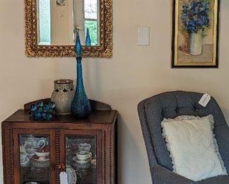 Antique Dutch Kas Tea Cabinet Etched Sunburst Glass 
Vintage Ornate Wall Mirror  