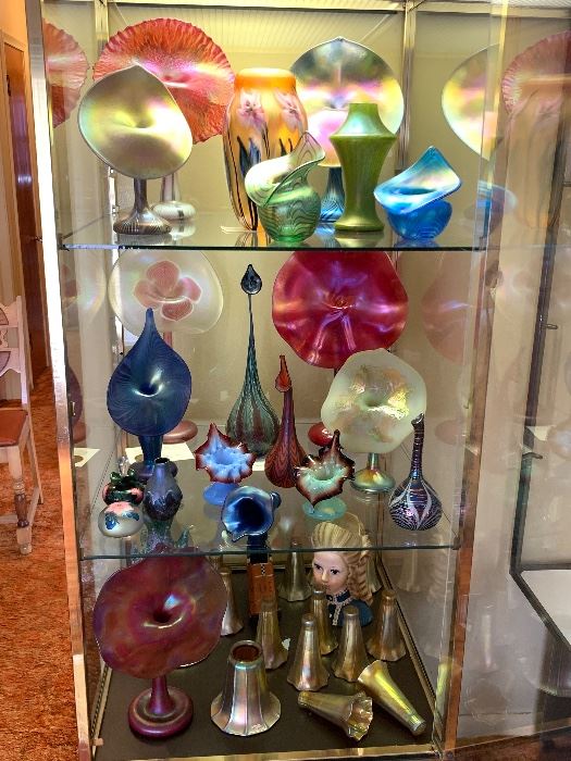 Phenomenal signed art glass collection, signed shades, head vase