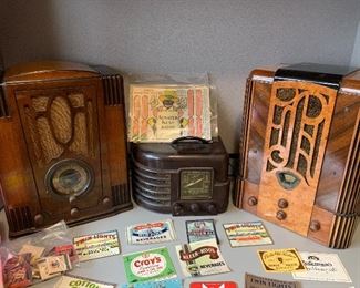 Atwater Kent Dancing Man. Vintage labels, Majestic and other tube radios