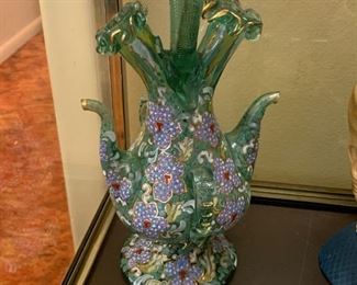 Early Double Cruet Enameled Decanter