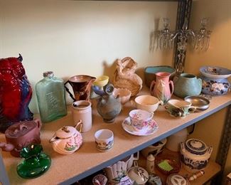 Tea cups, Roseville, tea pots, vintage pottery and glass