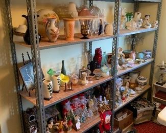 Vintage lamp shades, Christmas, Roseville, glassware 