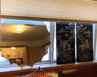 Asian panels, vintage mirror 