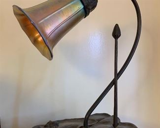 Antique Tiffany style Lilly pad goose neck lamp