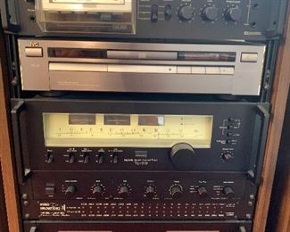 Sansui SC-3110 cassette deck, Sansui tuner TU-919, Sansui preamplifier CA-F1, Radio Dynamics power display, and Sansui Power Amplifier BA-F1 all in a Sansui cabinet. Will sell together or separate.
