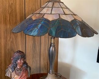 Original Tiffany style lamp, vintage indian bust