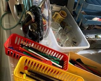 Vintage irons, shot glass collection