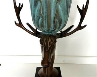 Bronze/brass stag with patina vase on top (approx. 24" tall)