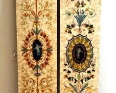 Two decorative panels which are hand-painted
