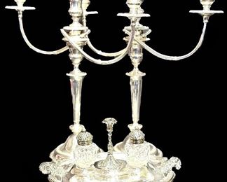 0h Pair of Michael Bolton Sheffield 3 light candelabra and Inkwell c 1809 