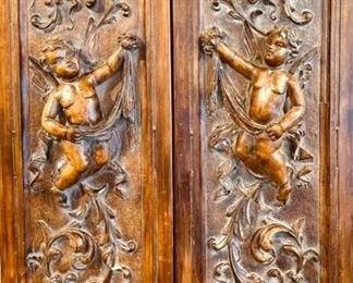 0m Hand carved French panels w putti 