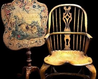 0v English fireplace screen Windsor chair 