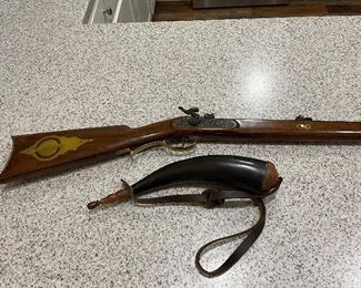 Investarm Spa of Marcheno Italy presents this .45 caliber black powder muzzle loader rifle. An excellent wall hanger. Powder horn comes with the rifle.