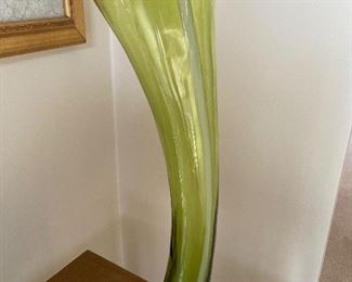 Art decco green glass with white stripe vase