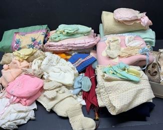 Vtg Baby Clothes, Booties, Blankets More
